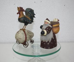 Rooster On An Egg And Williraye Studio Santa With Two Geese Figurine