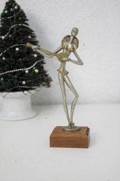 Hand-Made Peltro Italian Bi-Metal Arlecchino Figurine On Wood Base