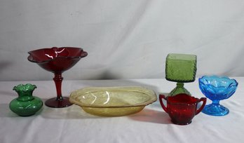 Group Lot Of Colored Depression Glass Bowls And Vases