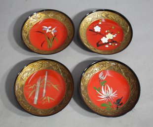 Set Of Four Vintage Lacquered Coasters