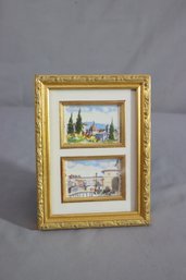 A Pair Of Miniature Watercolor Landscapes Framed Together In Fine Frame