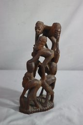 Vtg Antique Hand Carved East African Kyengo Hardwood Tower People Ethnic Sculpture