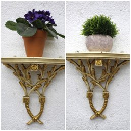 Vintage Art Nouveau Style Wooden  Wall Bracket With Plant Holders