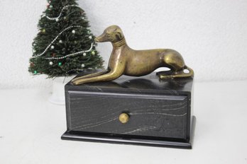 SF Bay Trading Co Bronze  Greyhound Sitting On A I Draw Box
