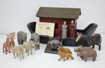 Vintage 1987 Wolf Creek Folk Art Noah's Ark W/11 Animals- LARGE