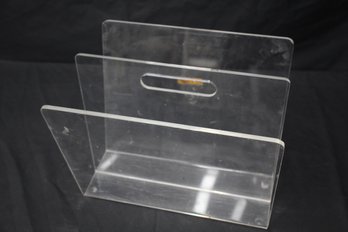 'Mid Century Modern Lucite Acrylic W-Shaped Magazine Rack With Handle - 3 Layers'