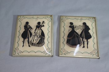 Two Vintage Silhouette Painted On  Convex Bubble Glass Framed Wall Hangings