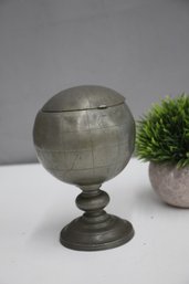 Antique Chinese Pewter Tea / Tobacco Caddy Box Jar Engraved World Globe