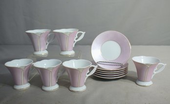 Imperial Italian Design Frosted Matte Pink Peacock Feather Espresso Cup And Saucer Set