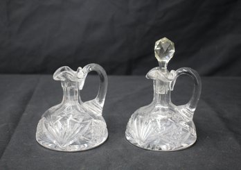 Pair Of American Brilliant Cut Glass Triple Spout Cruet-one Missing Stopper