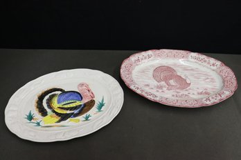 Two Festive Turkey Themed Serving Platters