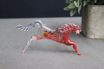 Hand-Blown Murano Modena Red Swirl Glass Horse Figurine