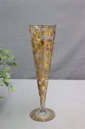 Vintage Tall Gold Overlay Glass Trumpet Vase