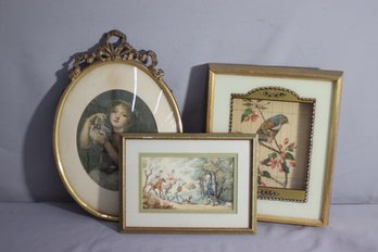 Lot Of 3 Vintage Framed Small Prints Wall Decor