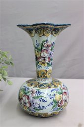 Hand-Painted Portuguese Maiolica Trumpet Vase