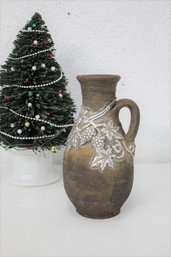 Israeli Studio Pottery Fine Art Raku Vase With Sterling Silver Overlay, Marked 925