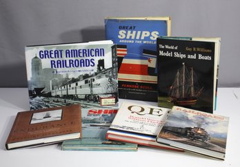 Group Lot Of Seven Books About Classical, Historic Great Ships And Great Railroads