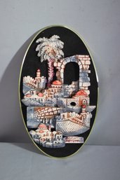 Vintage 3D Raised Jerusalem City Oval Framed Plaque