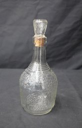 Vintage Glass Wine Bottle With Grapes & Leaves Design And Keystone Stopper-10'h