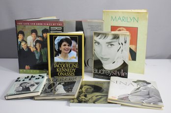 Group Lot Of Nine Books On Style Icons, Hollywood Celebrities, And All-Time Great Musicians