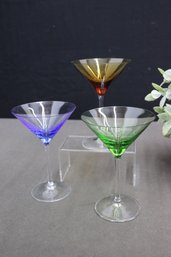 Three Classic Soft Tint Hue Martini Glasses