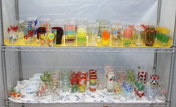 Massive 2 Shelf Lot Of Vintage Colorful Glassware