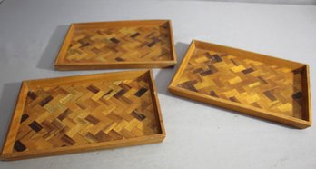 Three Modern Wooden Inlay Trays 11.5' X 8'
