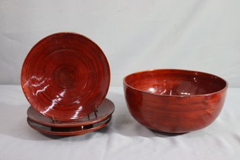 Lacquered Bowls And Plates Bamboo Wood