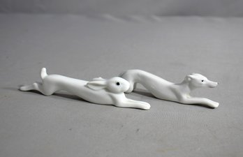 Duo Of Porcelain Knife Rests: Graceful Canine And Lagomorph Design