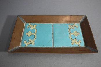 Vintage Copper And Tile Tray 9.5' X 15.5'