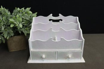 White Painted Four Compartment Two Drawer Letter Holder/Desk Organizer