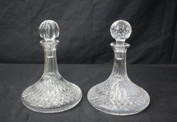 Pair Of Vintage Crystal Decanters With Diamond Cut Stopper