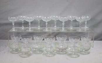 Group Lot Of  24 Champagne Coupes/Cocktail Glasses - 3 Styles In All