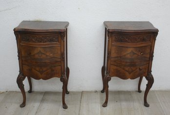 Antique Pair Of Carved Wood Nightstands