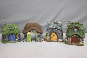 Group Lot Of 4 Fairy & Gnome Cottages By Artist Telle M. Stein The Stone Bunny Inc.