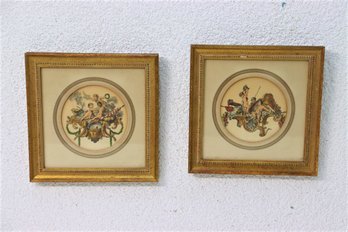 Two Putti Scene Reproduction Color Engravings Double Matted In Ornate Frames