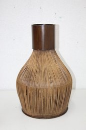 Wood Collar Reed And Wire Open Slat  Centerpiece Vase