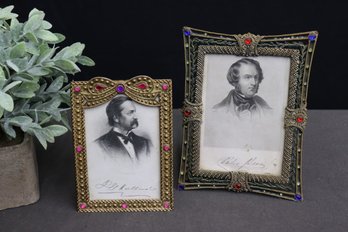 Two Carte Des Viste Gentlemen's Portraits In Decorative Ornamented Metal Frames