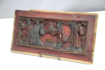 Old Wood Asian Panel Relief Temple Figurines Hand Carved