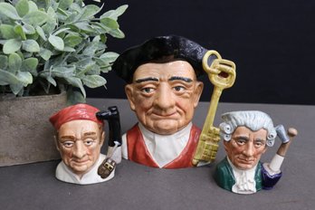 Three Royal Doulton Character Jugs From Williamsburg - Large Gaoler, Small Apothecary, Small Boot Maker