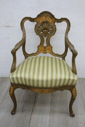 Antique Carved Wood Armchair With Ornate Upholstery