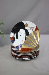 Set Of 8 Vintage 1982 Fitz & Floyd 'geisha' Japanese Porcelain 7.5' Plates