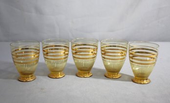 Vintage Amber/Gold Art Glass Hand Blown Tumblers - Made In Romania