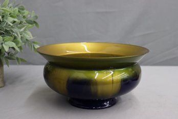 Blue-Green-Yellow-Gold Art Glass Glazed  Centerpiece Bowl
