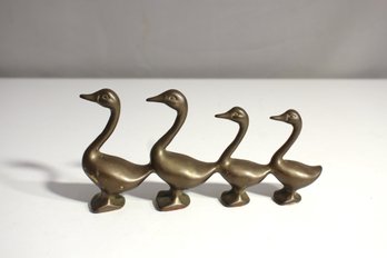 Vintage Brass 4 Ducks In A Row Geese Birds Heavy Mid Century Solid Brass