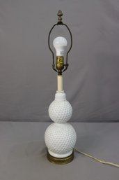 Vintage White Porcelain Stacked Sphere Lamp In Woven Cane Pattern