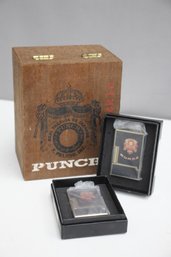 Punch Bareknuckle Elites Empty Wood Cigar Box & Two Punch Lighters