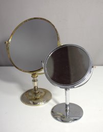 Two Stainless And Brass Makeup Mirrors