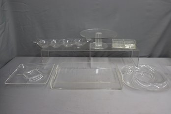 Group Lot Of Clear Acrylic Trays, Coasters, Serving Pieces