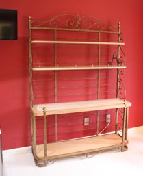 Vintage French Brass Baker's Rack Granite Shelves, Scrolling Sides, And Brass Finials